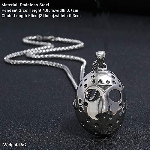 Stainless Steel Jason's Mask Hollow Openwork Pendant Necklace, 24 inch Keel Link Chain