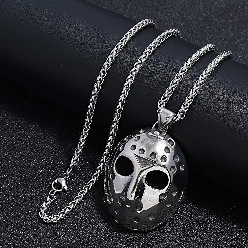 Stainless Steel Jason's Mask Hollow Openwork Pendant Necklace, 24 inch Keel Link Chain